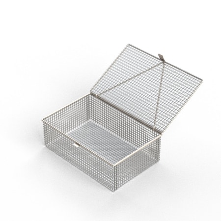 Anysizebasket Light Duty Basket: 12Lx8Wx4H, 304 SS, Hinged Lid with Thumb Clasp, No Handles, Mesh: 2 x .063 FLB-120080040-L02S